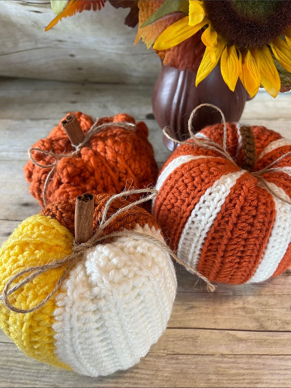 Set of Three Hand Crafted Crochet Pumpkins